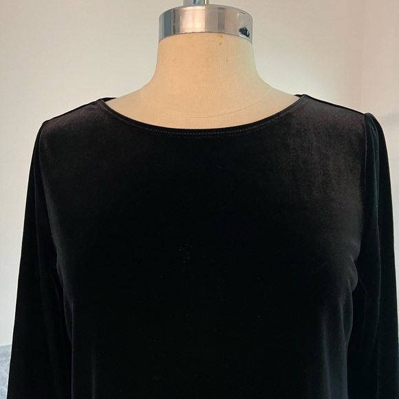 Chico’s Stretch Velvet 3/4 Sleeves Embroidered Hem Top - Picture 2 of 9